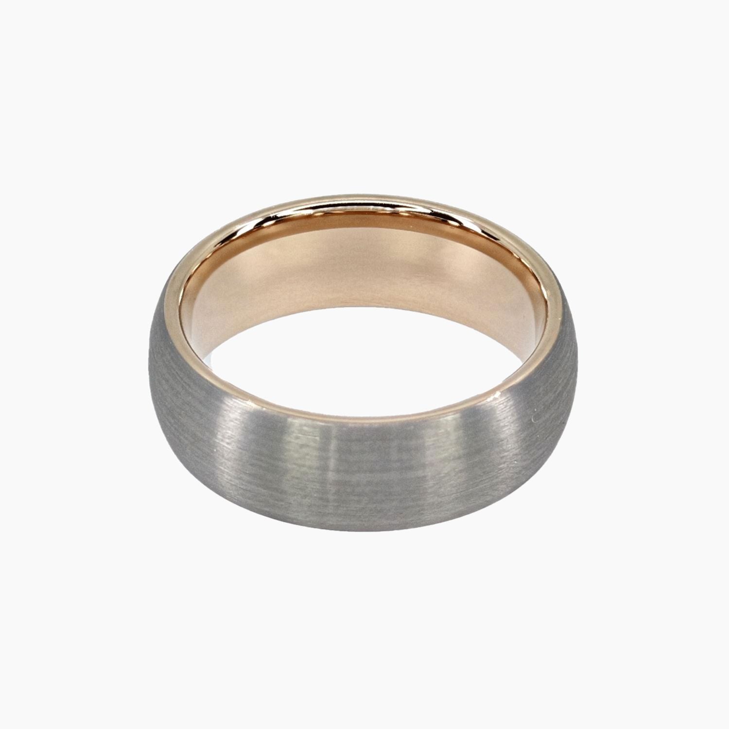Roma Men's Collection Rings,Men's Brushed Tungsten Ring with Rose Gold Accent