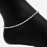 Italian Moon Cut Bead Anklet (Silver)