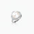 Rhodium-plated silver ring with round pearl center, double halo of baguette and round crystals forming cushion shape