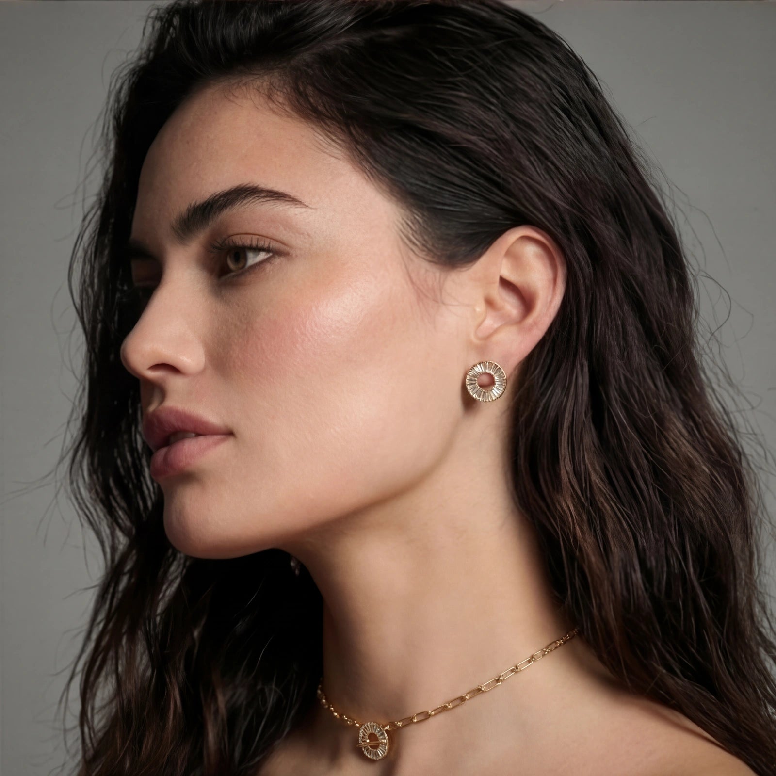 Sunray Circle Necklace and Stud Earring Set