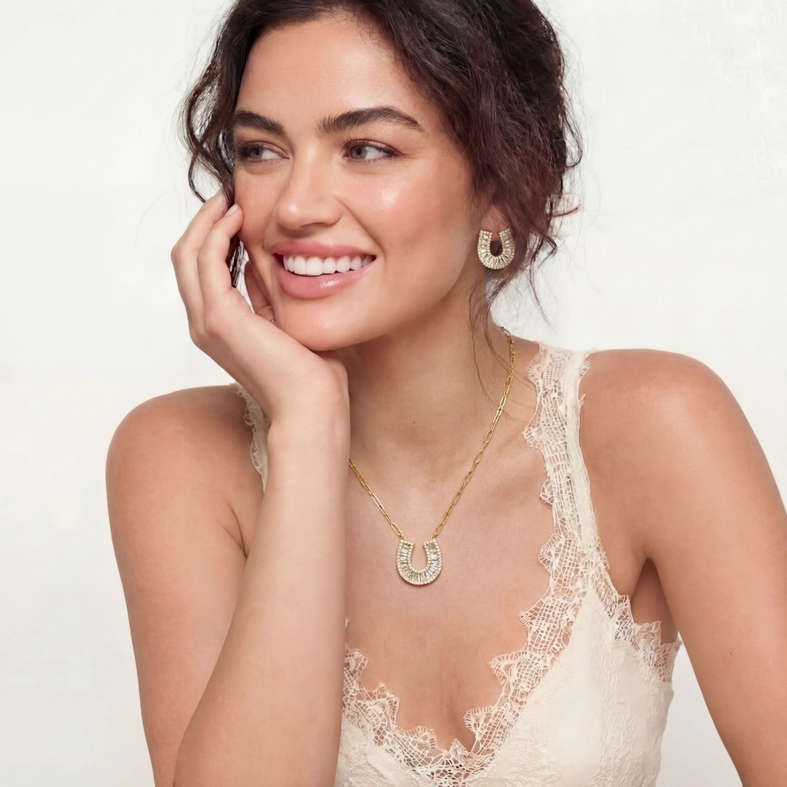 Golden Horseshoe Necklace and Stud Earring Set