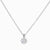 Platinum-plated sterling silver necklace with round clear crystal pendant and decorative bail on neutral background.