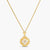 Gold-plated flower pendant necklace with brushed finish, open-work center, marquise CZ stones on wheat chain, S925 stamp.