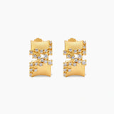 Pair of 18K gold-plated 925 sterling silver C-hoop earrings with brushed finish and scattered cubic zirconia clusters.