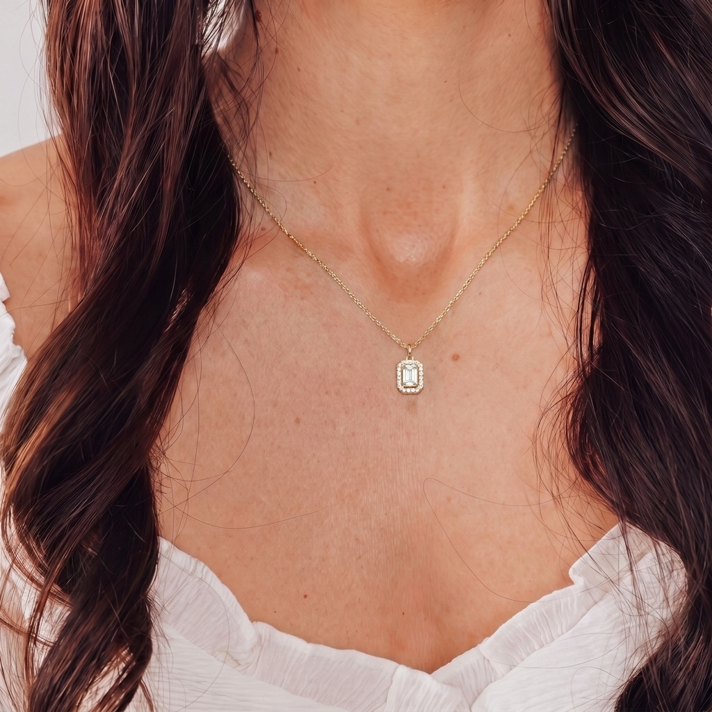 Emerald Cut Crystal Adjustable Necklace (Gold)