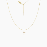 Dainty CZ Cross Necklace (Gold)