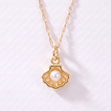 Tiny Seashell Pearl Charm (Gold)