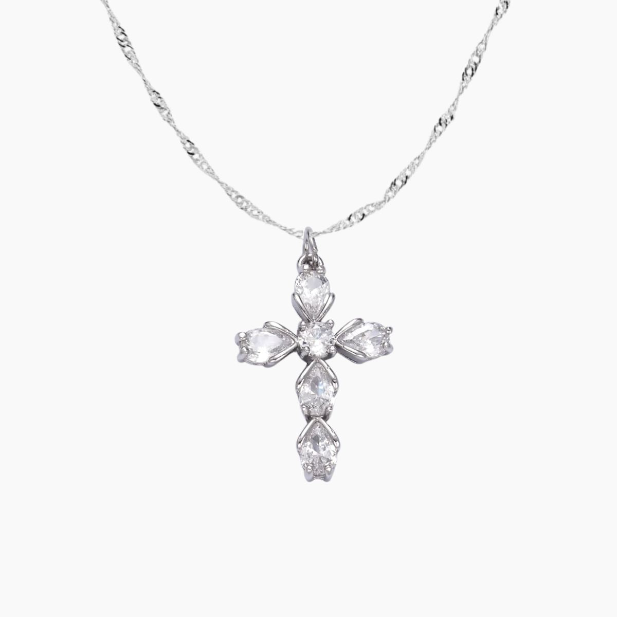 Pear-Cut CZ Cross Pendant (Silver) | Grace Blooms – grace blooms