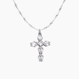 Pear-Cut CZ Cross Pendant (Silver)