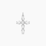 Pear-Cut CZ Cross Pendant (Silver)