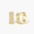 Gold-plated hoop earrings with textured surface and raised floral motifs set with clear zirconia stones on cream background.