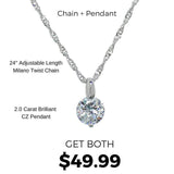 Adjustable Milano Twist Chain + Brilliant CZ Pendant Set (Silver)