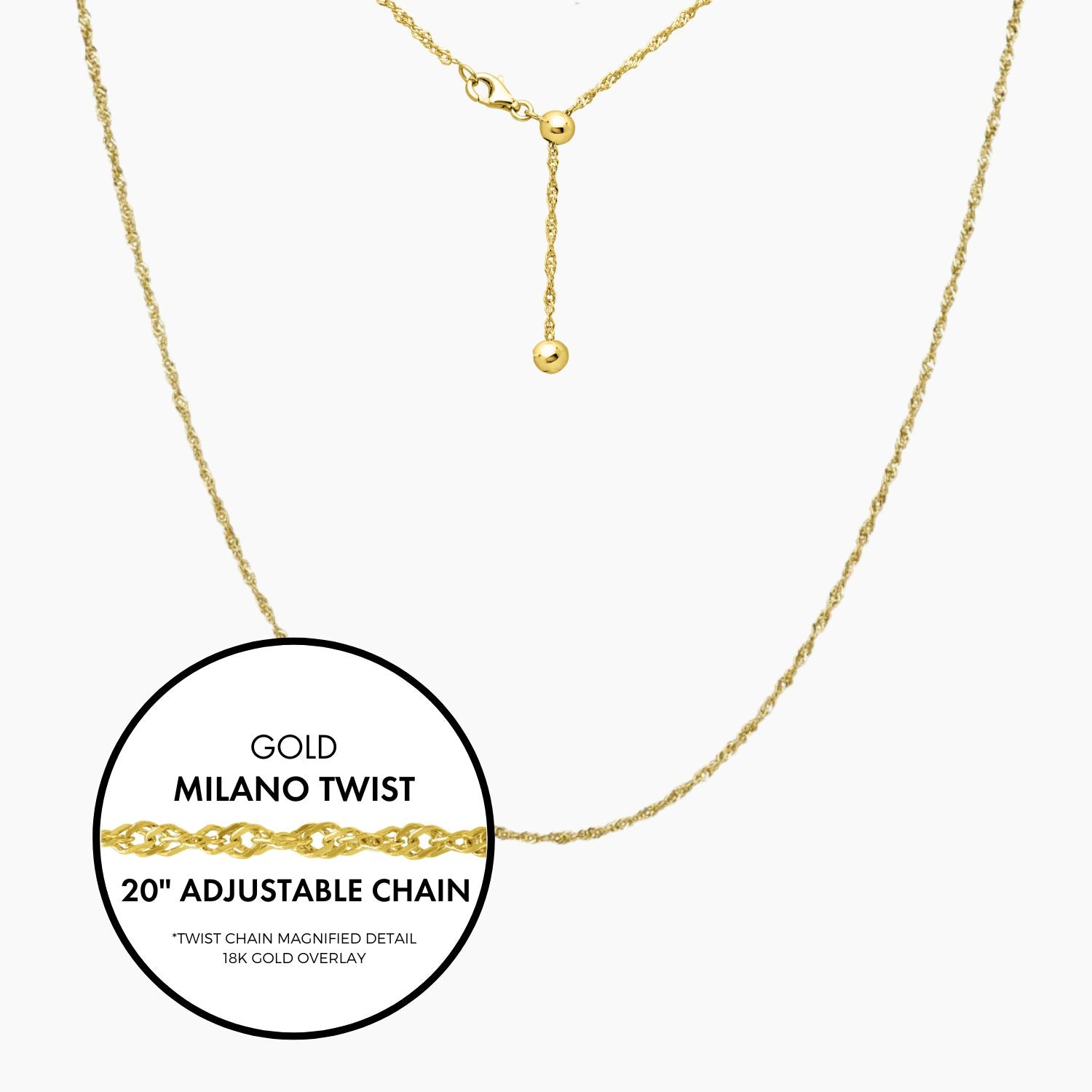 Italian Milano Twist Adjustable Chain (Gold)
