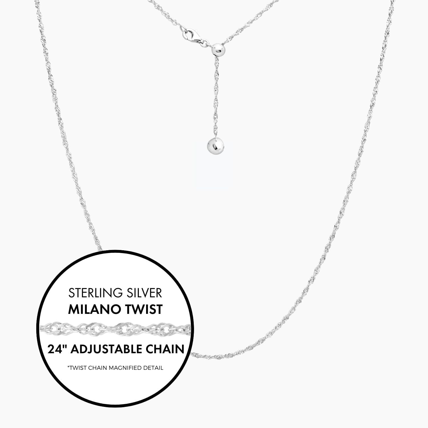 Italian Milano Twist Adjustable Chain (Silver)