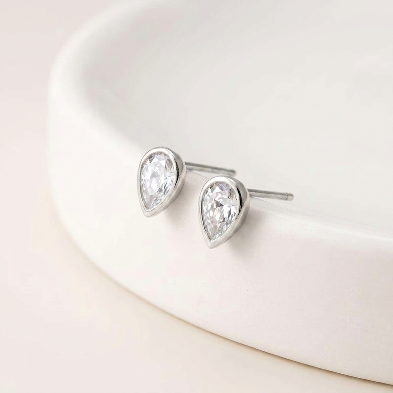 Cami Teardrop CZ Stud Earrings (Silver)