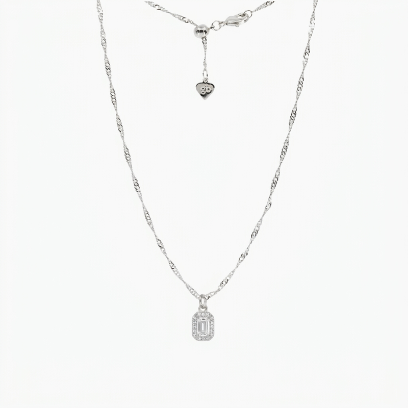 Emerald Cut Crystal Adjustable Necklace (Silver)