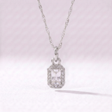Emerald Cut Crystal Adjustable Necklace (Silver)