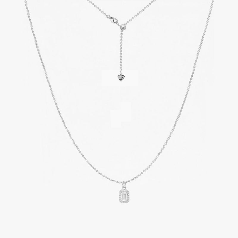 Emerald Cut Crystal Adjustable Necklace (Silver)